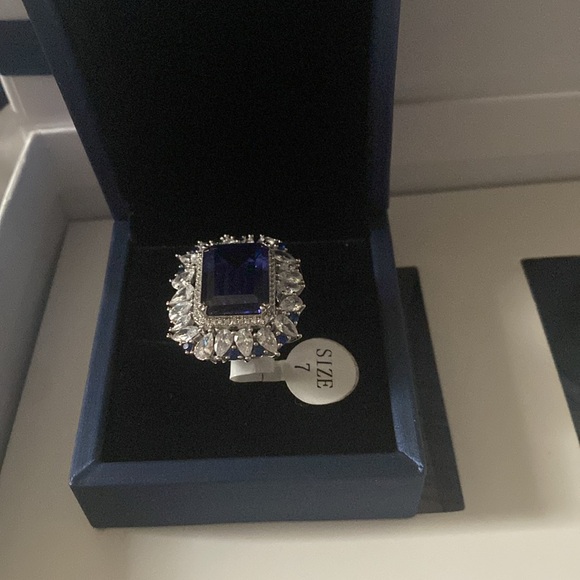 ITALO Italo Emerald Cut Engagement Ring Blue Sapphire Engagement Ring size 7 - Picture 8 of 8